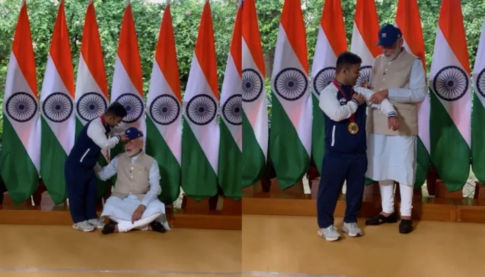PM मोदी की सादगी देखिये… छोटे कद के Navdeep के लिए खुद छोटे हो गये प्रधानमंत्री