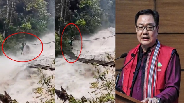 अरुणाचल में 'जल प्रकोप' के बीच हैंगिंग ब्रिज पार करता दिखा शख्स, रिजिजू ने खतरनाक VIDEO किया शेयर