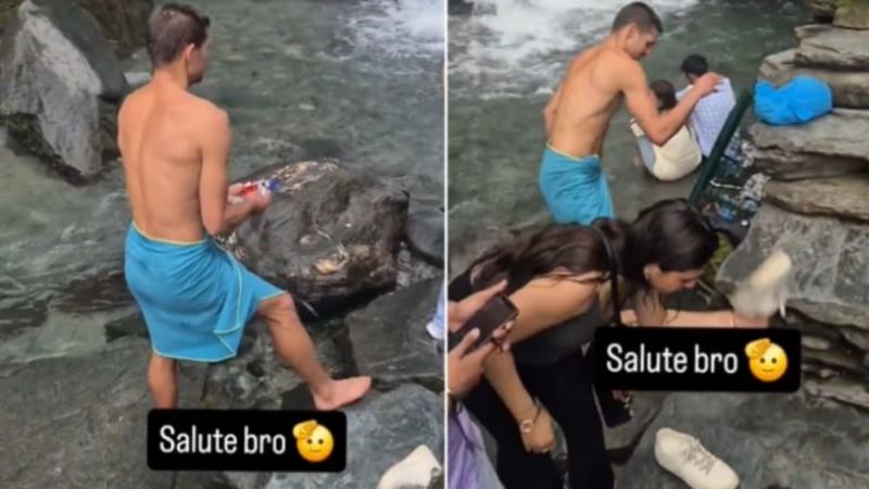 विदेशी पर्यटक का हिमाचल प्रदेश के झरने में कचरा साफ करने का VIDEO हुआ वायरल, सोशल मीडिया पर लोगों ने की जमकर तारीफ