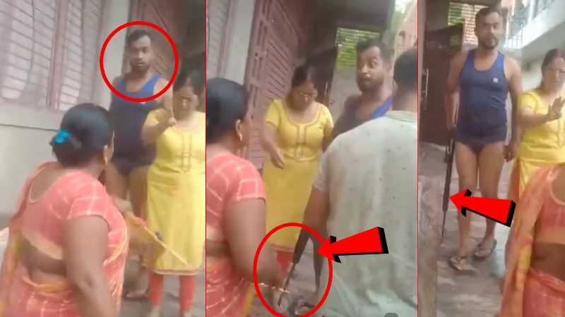 VIDEO: मामूली विवाद में महिला पर राइफल तान रहा था युवक, तभी नीचे से खुल गया गमछा, फिर कच्छे में जो हुआ...