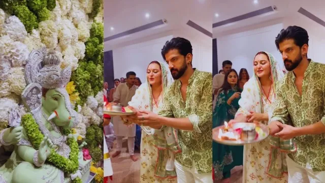 VIDEO: गणेश चतुर्थी पर दिखा सोनाक्षी-जहीर इक़बाल का ‘सनातनी रूप’, संग की बप्पा की आरती, भड़क गए धर्म के ठेकेदार