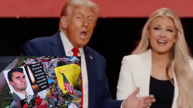 शोक सभा है या मजाक! बगल में खड़ी थी चार्ली किर्क की विधवा, झूमने लगे ट्रंप, उठने लगे सवाल