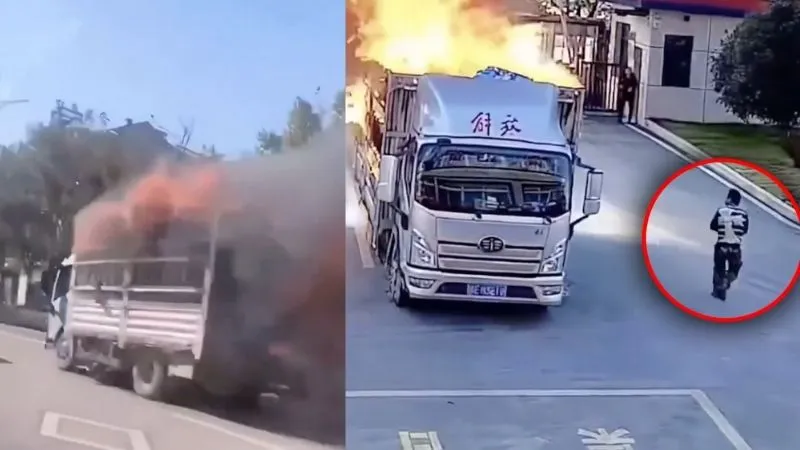 धूं-धूं कर जल रहा था ट्रक… पर ड्राइवर ने नहीं छोड़ी सीट, गाड़ी लेकर सीधे पहुंचा फायर डिपार्टमेंट के ऑफिस, वीडियो देख हैरान रह जाएंगे!