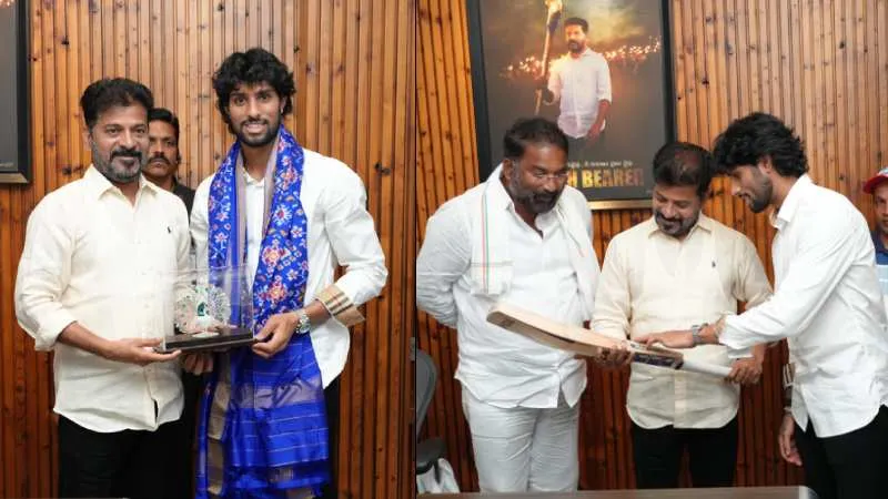 सीएम रेवंत रेड्डी से मिले क्रिकेटर तिलक वर्मा, भेंट की टी-शर्ट और बल्ला