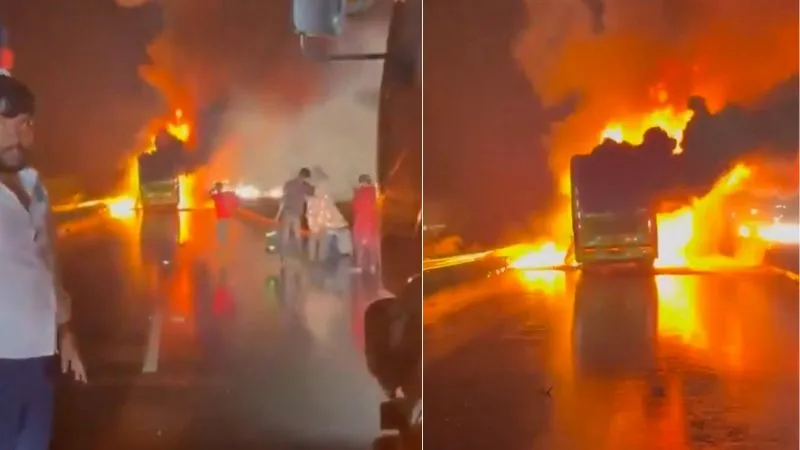 बेंगलुरु-हैदराबाद हाईवे पर बस हादसा, बाइक से टक्कर के बाद लगी आग, 12 की मौत