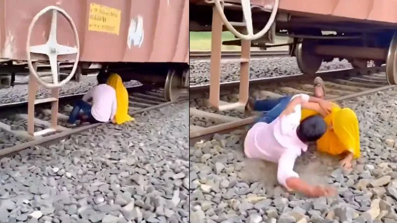 पटरियों पर बैठकर इश्क फरमा रहा था कपल, तभी चल पड़ी ट्रेन, फिर जो हुआ... देखकर चौंक जाएंगे