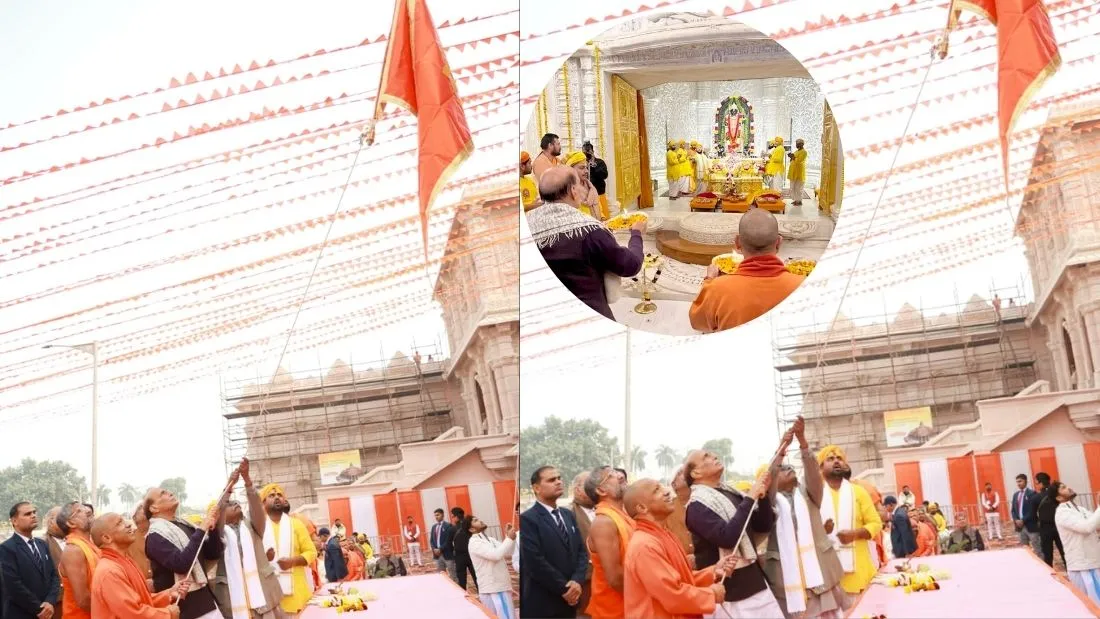 CM योगी और रक्षा मंत्री ने हनुमानगढ़ी और रामलला मंदिर में की पूजा-अर्चना, मां अन्नपूर्णा मंदिर के शिखर पर धर्म ध्वजा फहराई