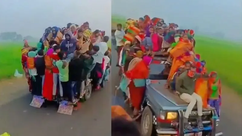 बाप रे बाप… एक जीप 60 सवारियां, बोनट से लेकर छत, स्टेपनी तक लटके लोग, Video देख पकड़ लेंगे माथा