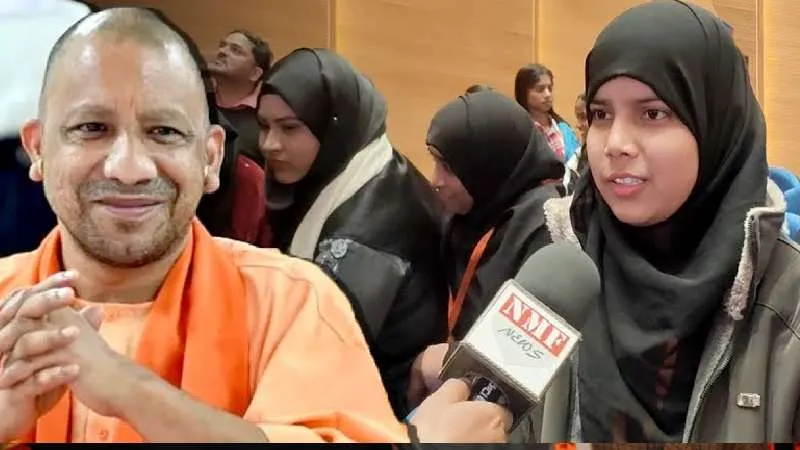 हाथ में तिरंगा लेकर हिजाब में आई मुस्लिम लड़की ने बता दिया Yogi ने UP को कैसे बदला है?