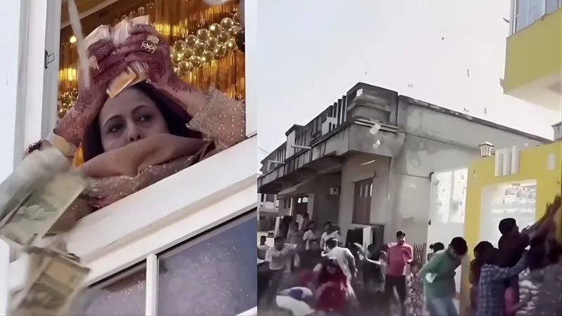 खिड़की पर खड़ी महिला ने खुलेआम नोट उड़ाए, लूटने वालों में मची होड़; इंटरनेट पर VIDEO VIRAL