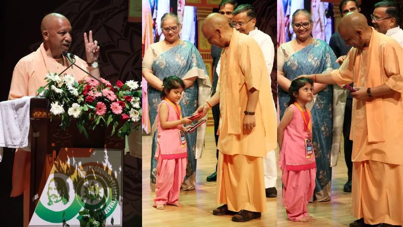 CM योगी ने देखी ‘आनंद मठ’ की नाट्य प्रस्तुति, छात्रों को किया सम्मानित, मंच पर पहुंची नन्ही बच्ची को मुख्यमंत्री ने दी चॉकलेट