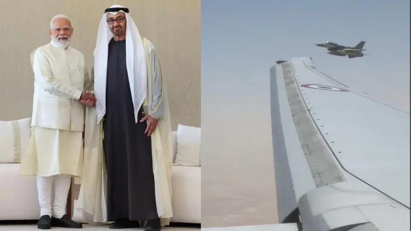 आसमान में सलामी! PM मोदी के विमान के अगल-बगल जब गरजे UAE के F-16 फाइटर जेट्स, देखती रह गई दुनिया