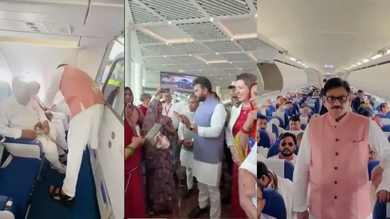 जेवर एयरपोर्ट की पहली उड़ान बनी खास, CM योगी ने महिलाओं और किसानों को करवाया सफर, बुजुर्गों की सीट बेल्ट बांधते दिखे जेवर विधायक