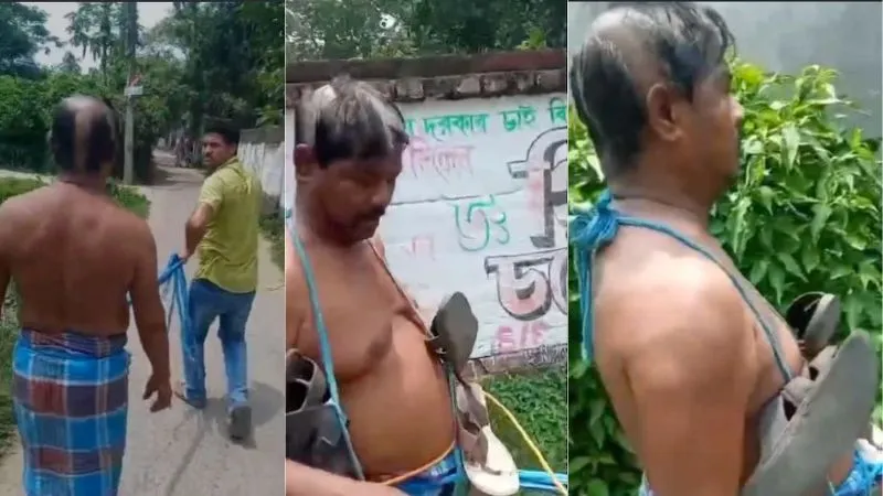 सिर मुंडवाया, जूते की माला, कमर में रस्सी...बंगाल में भ्रष्टाचार के आरोपी TMC नेता को गुस्साई भीड़ ने दी सजा, VIDEO