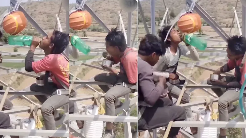पेट डर से बड़ा है... सैकड़ों फीट ऊंचाई पर टिफिन खोलकर खाना खाते दिखे मजदूर, वीडियो देखकर लोगों के रोंगटे खड़े हो गए