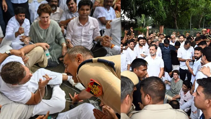 PM आवास के पास कांग्रेस सांसदों का प्रदर्शन, धरने पर बैठे राहुल गांधी, केंद्र सरकार के सामने रख दीं 5 मांगें