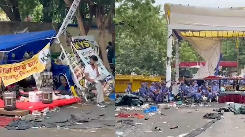 खाली कराया गया दिल्ली का जंतर-मंतर, पुलिस ने मंच भी उखाड़ फेंका, धरना स्थल पर प्रदर्शनकारियों के आने पर रोक
