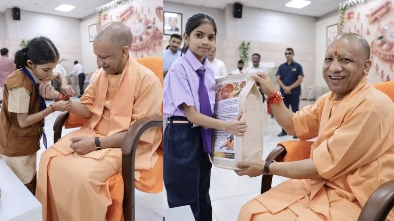 CM योगी का रक्षाबंधन पर खास अंदाज, बच्चियों से बंधवाई राखी और दिए उपहार; सेल्फी भी ली