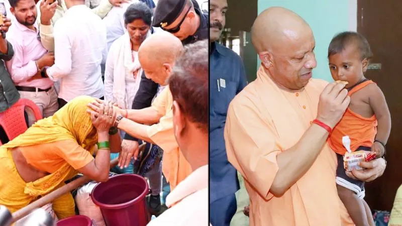 कुशीनगर बाढ़ पीड़ितों के बीच पहुंचे CM योगी, दुख दर्द साझा कर राहत सामग्री का किया वितरण