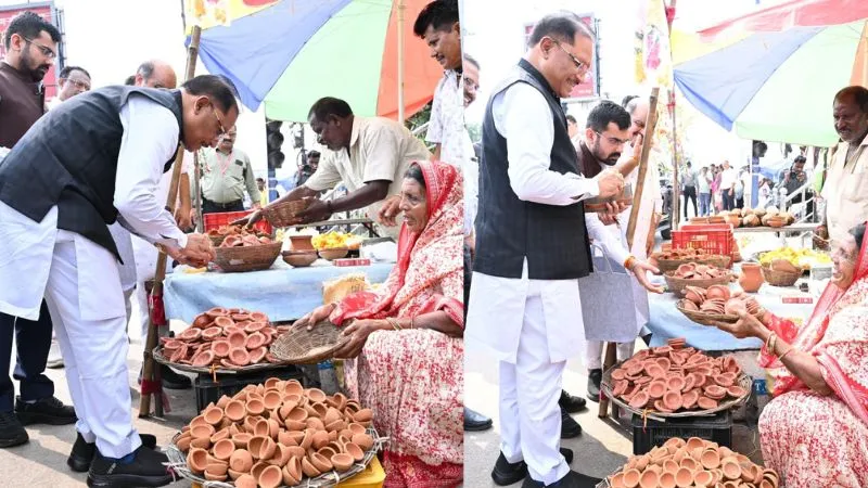 छत्तीसगढ़ CM विष्णु देव साय ने 'मीरा' के दिन को बना दिया स्पेशल, सड़क किनारे लगे पसरे खरीदा ‘आशीर्वाद का दीया’