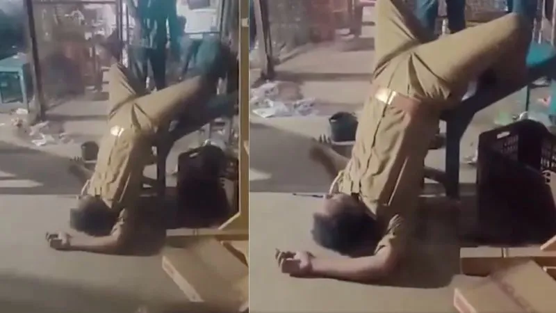 नशा ऐसा चढ़ा कि उल्टा लटक गया वर्दीधारी! चित्रकूट में पुलिसकर्मी का वीडियो वायरल, आरक्षी दीपक प्रकाश वर्मा निलंबित