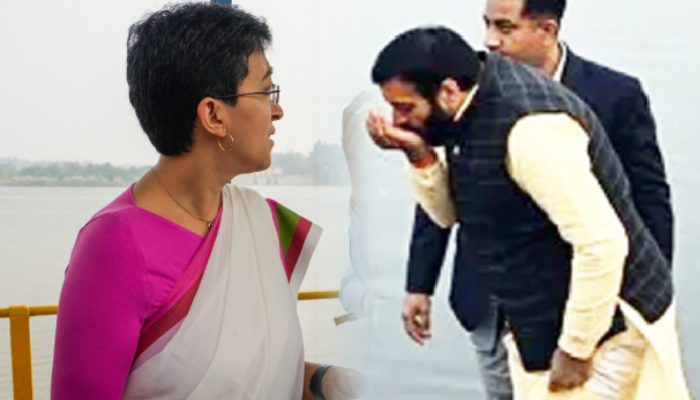 हरियाणा के CM नायब सैनी का आतिशी ने पिया यमुना नदी का पानी ,आतिशी ने दिया था चैलेंज