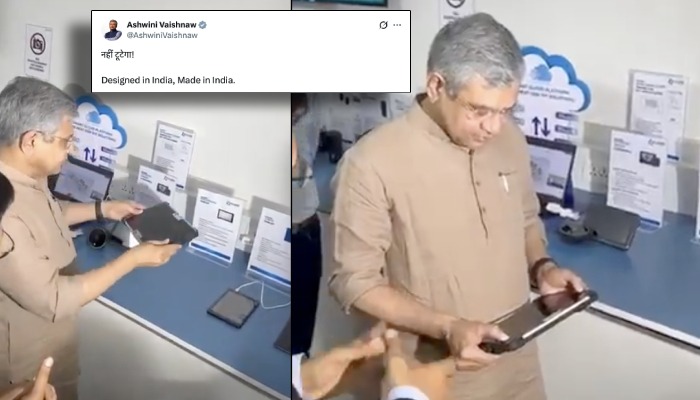 जमीन पर फेंका...ऊपर खुद चढ़े, केंद्रीय मंत्री अश्विनी वैष्णव ने इस तरह किया भारत में बने टैबलेट की मजबूती का टेस्ट