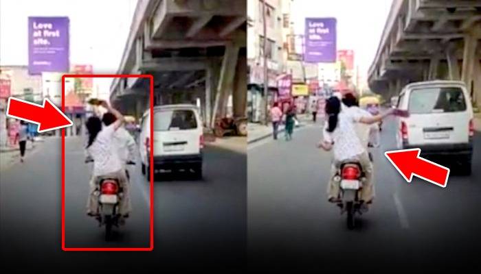 15 सेकंड में जड़ डालीं 14 चप्पल... वो चुपचाप ड्राइव करता रहा, बाइक पर बैठी युवती द्वारा युवक को पीटने का VIDEO वायरल